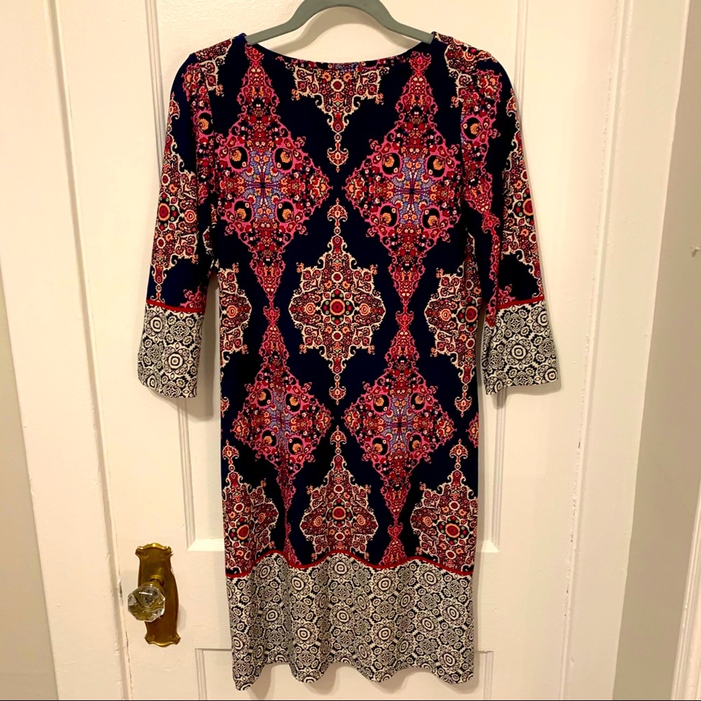 London Times Pink and Blue 3/4 Sleeve Shift Dress